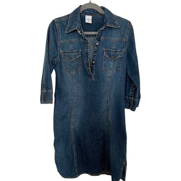 Old Navy Women's Y2K Denim Stretch Shirt Dress Blue Size 8 - Picture 1 of 10
